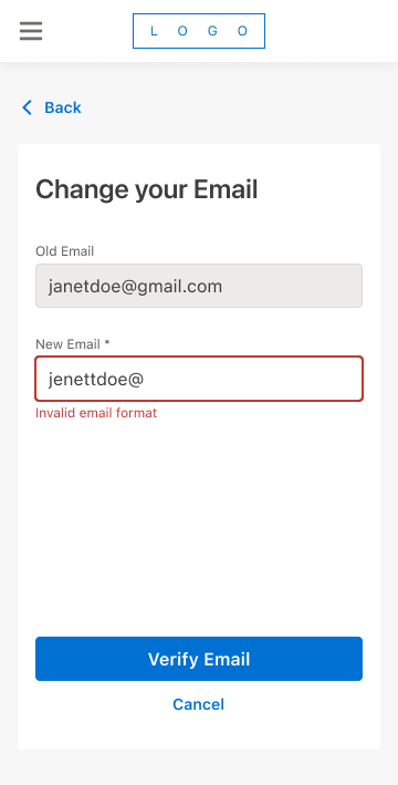 Change your Email form showing an inline 'Invalid email format' error on the new email field